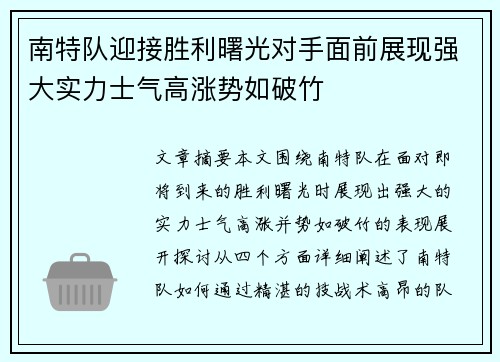 南特队迎接胜利曙光对手面前展现强大实力士气高涨势如破竹