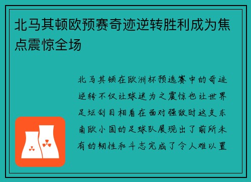 北马其顿欧预赛奇迹逆转胜利成为焦点震惊全场
